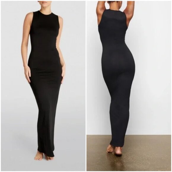 SKIMS Smooth Stretch Modal crew neck maxi dress size 2X black sleeveless plus - Picture 2 of 9